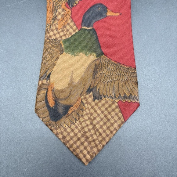 Polo Ralph Lauren Mallard Duck Flying Novelty Tie Red Houndstooth Handmade USA - Picture 5 of 15